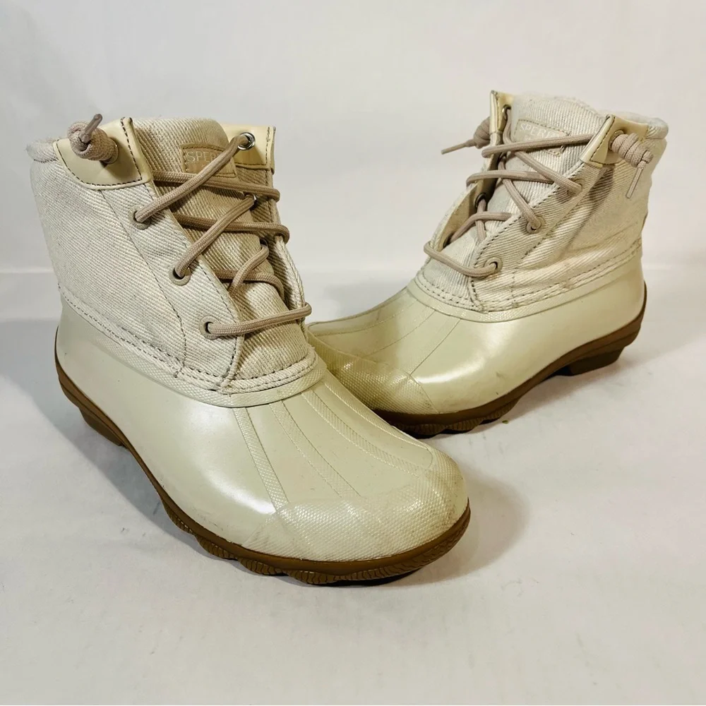 Sperry Syren Gulf Waterproof Rubber Duck Boots Cream Oat STS86758 Size 5